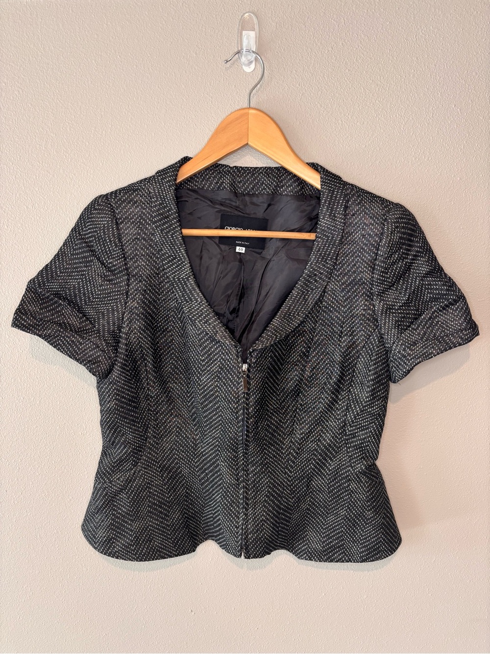 GIORGIO ARMANI Black and Gray Patterned Zip Jacket Made in Italy Size 40 Vintage